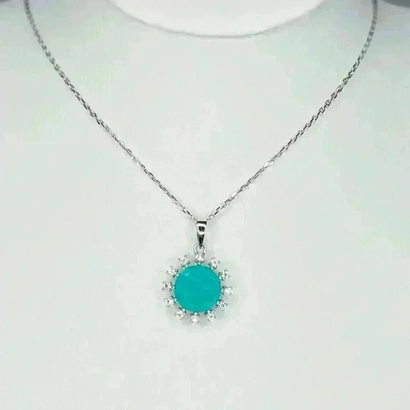 925 STERLING CARIBBEAN BLUE STONE NECKLACE W/ SIMULATED STONES - Picture 3 of 4